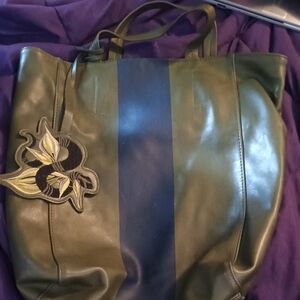 Saks Fifth Avenue Olive and Navy Tote